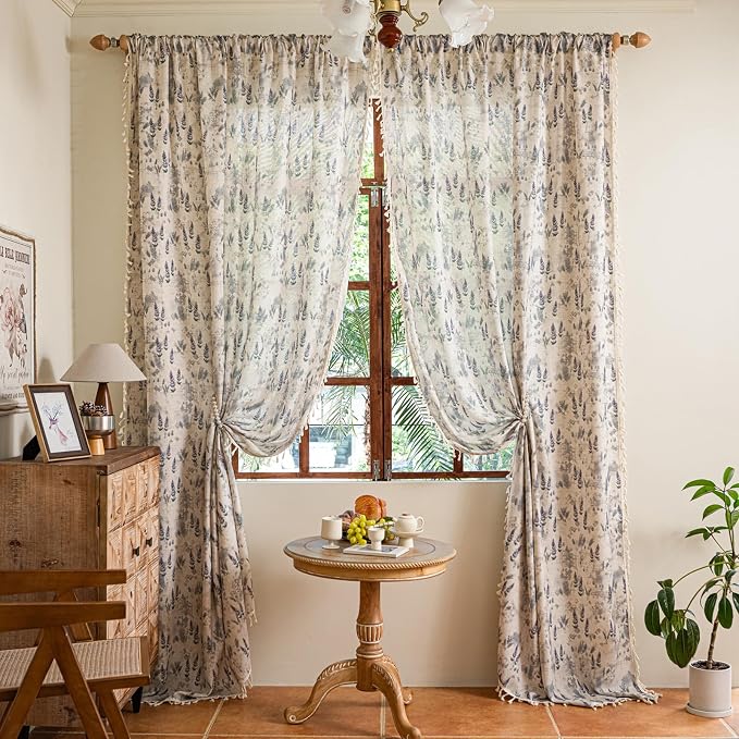 ENJOYBRIDAL Floral Curtains 63 Inches Long Vintage Semi Sheer Drapes Bedroom - Image 7