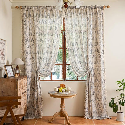 ENJOYBRIDAL Floral Curtains 96 Inch Long Vintage Semi Sheer Drapes Bedroom - Image 7