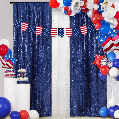 PartyDelight Navy Blue Sequin Backdrop Curtains 2x8ft 2 Panels | Sparkly 3mm - Image 4