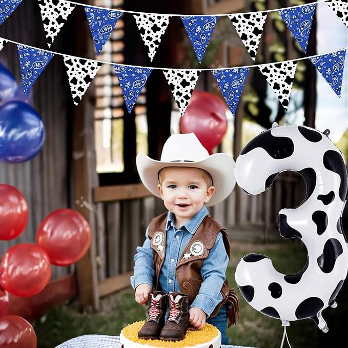 32Ft Western Cowboy Party Decorations Blue Paisley Bandana Pennant Banner - Image 3