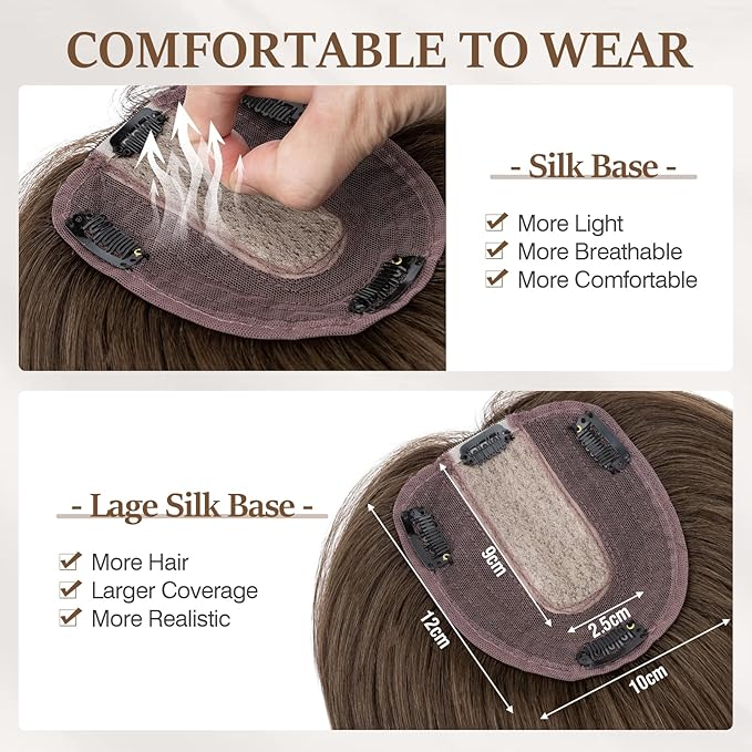 Rich Choices Hair Toppers for Women Real Human Hair 100% Human Remy Toppers NO Bangs for Women with Thinning on Top Clip in Hairpiece 4"x4.7"Lace Base 8 Inch #2R Chocolate Brown