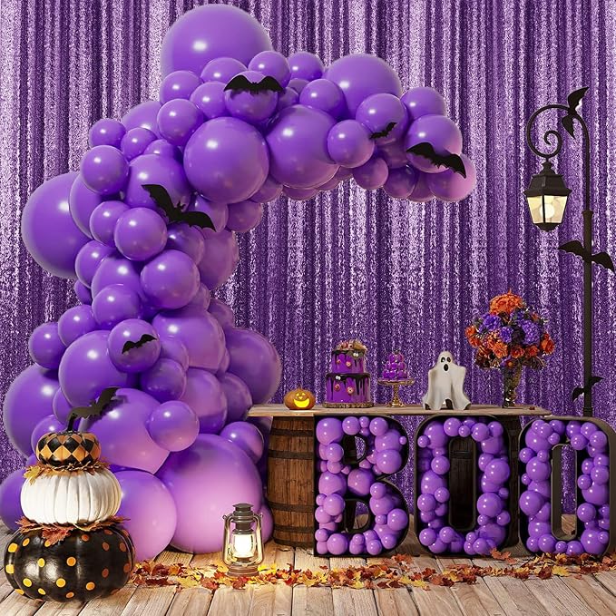 2×8FT-4PCS Purple Sequin Backdrop Curtains Panels, Photography Backdrop Glitter - Image 2