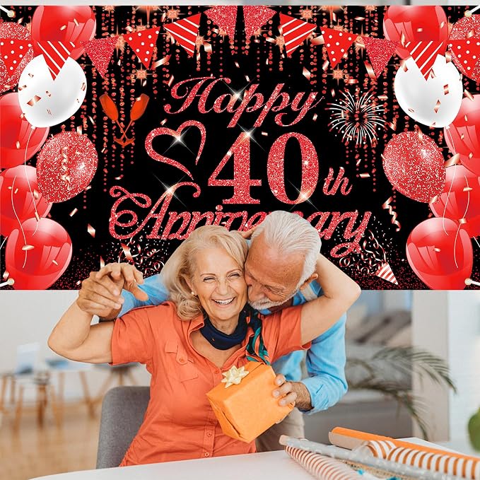 40th Anniversary Decorations Red Black Happy Banner Ruby Wedding - Image 6