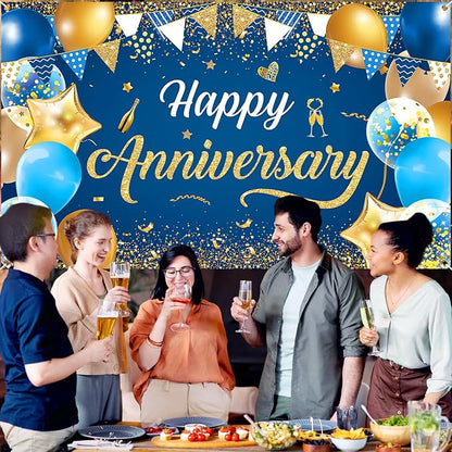 Blue & Navy Blue Gold Happy Anniversary Banner & Backdrop | Happy Anniversary - Image 5