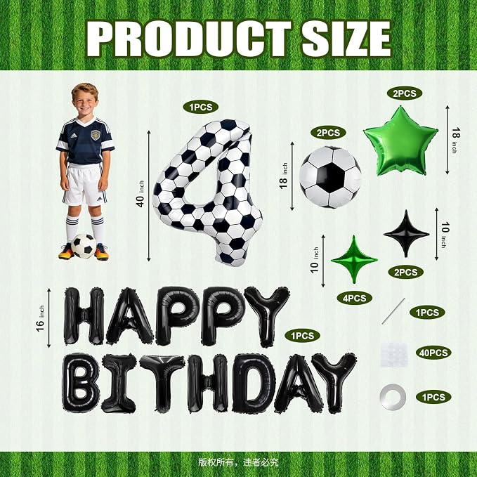 40 Inch Soccer Number 4 Balloon Set, Soccer Birthday Party Decorations | Sports - Image 2