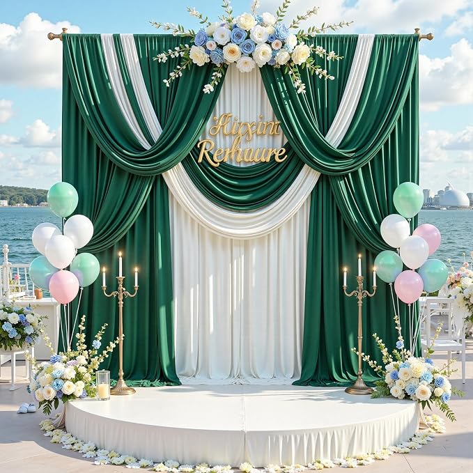 40 ft x 10 ft Wrinkle Free Hunter Green Backdrop Curtain - Image 3