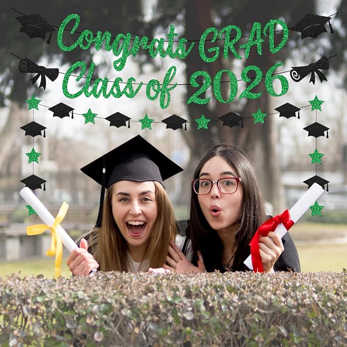 Black and Green Graduation Banner 2026, GlitterGreen Class of 2026 Banner - Image 5