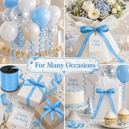 BEISHIDA 250 Yards Light Blue Happy Birthday Printed Crimped Curling Ribbon - Image 3