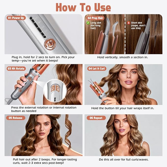 KIMUSE Automatic Rotating Curling Iron, 1.25 Inch - 4 Temp, Fast Heating, 2-Way Rotation, Anti-Scald & Tangle-Free, 30Min Auto Shut-Off, Dual Voltage for Travel, for All Hair Types & Beginners