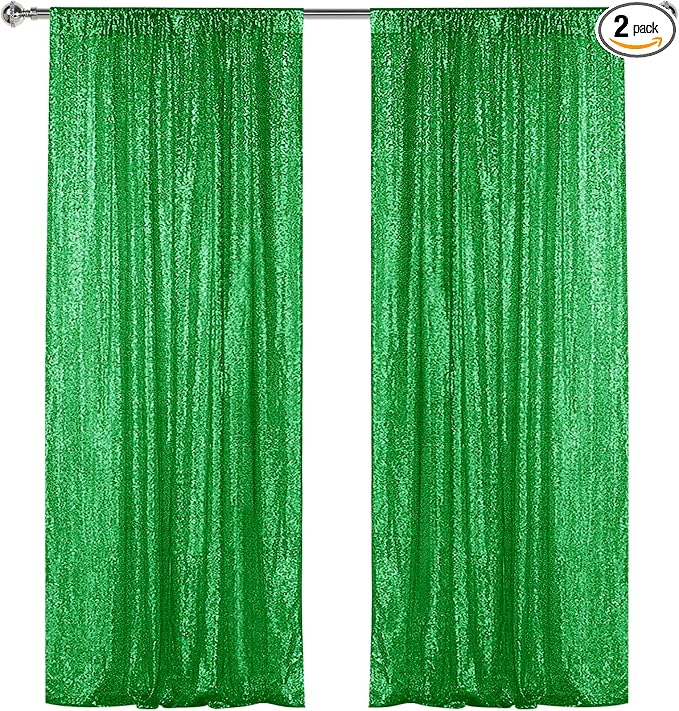 Sugargirl Grass Green Sequin Backdrop Curtain 2 Panels 2FTx8FT Glitter Grass by Sugargirl