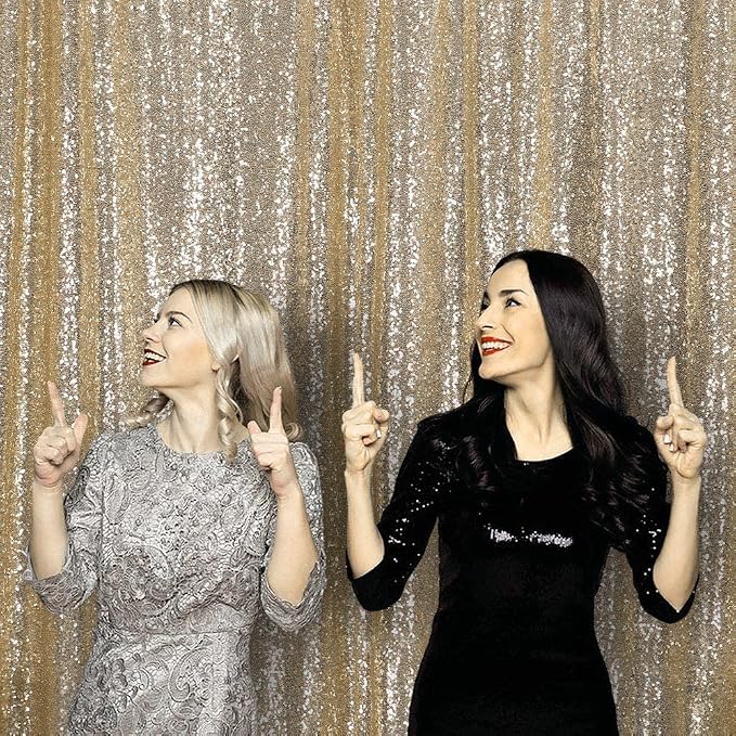 JYFLZQ Champagne Sequin Backdrop Curtains 2ft x 8ft 4 Panel Glitter Photo Booth - Image 3