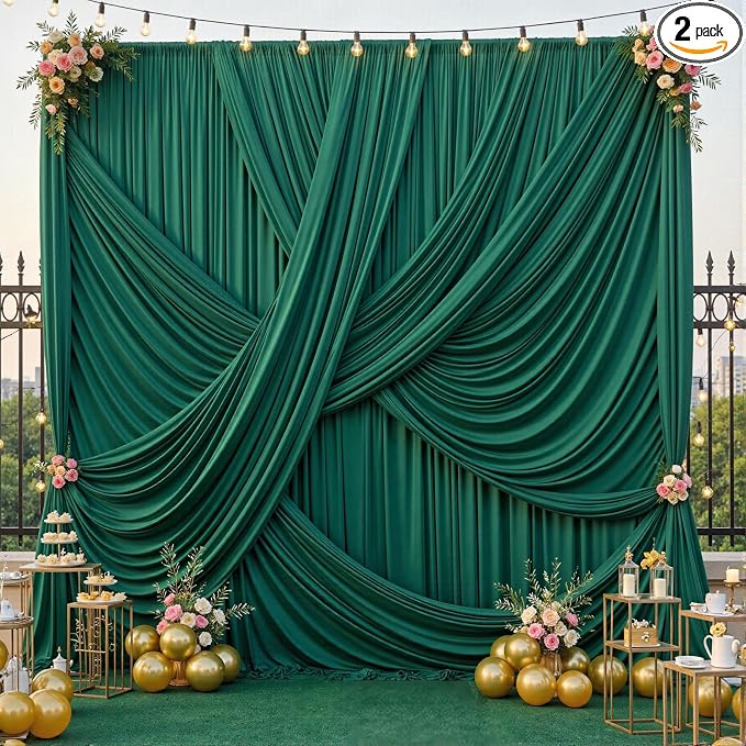 10ft×12ft Forest Green Backdrop Curtains by PartyVillage