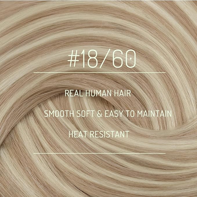 RUNATURE Blonde Clip in Hair Extensions, Real Human Hair Extensions Clip Ins for Women, Double Weft Natural Hair, 20 Inch 120g 7pcs, #18P60 Ash Blonde Highlights