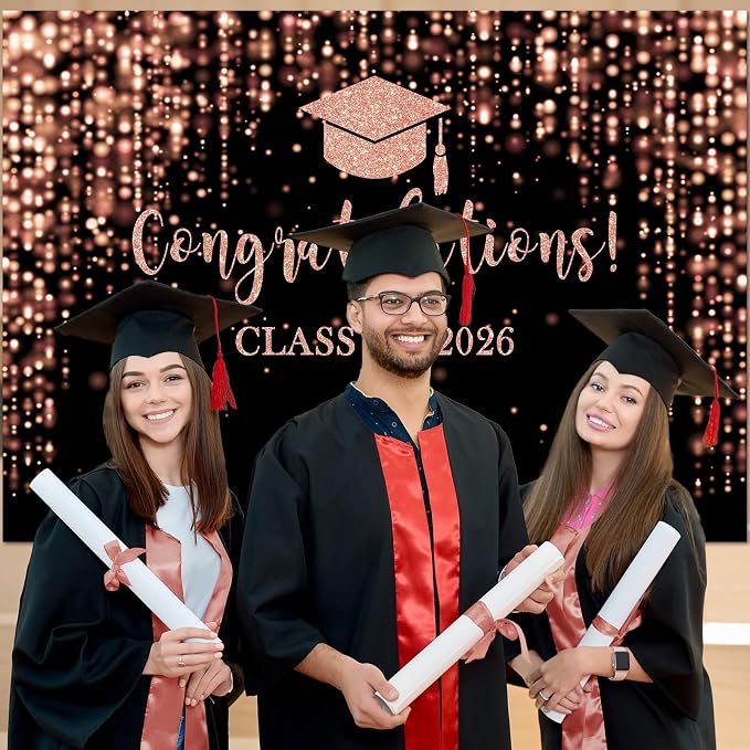 Mocsicka Class of 2026 Backdrop Rose Gold Glitter Bokeh Graduation Party - Image 8