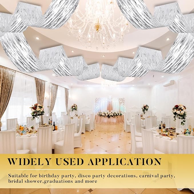 8 Pcs 15ft Silver Metallic Foil Ceiling Fringe Curtains, Party Decor Fringe - Image 4