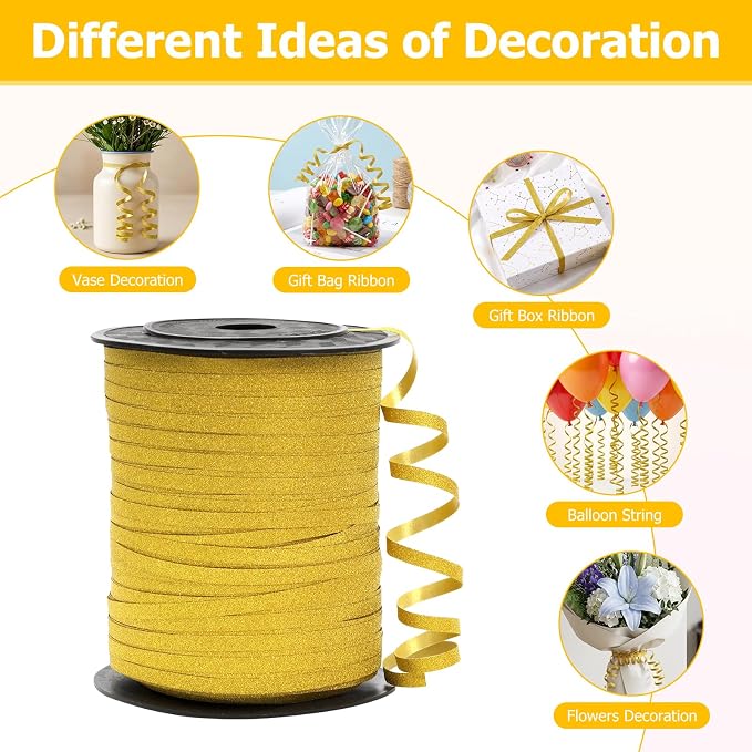 Gold Glitter Curling Ribbon, Kaluofan 1/5" Wide x 500Yd Ribbons - Image 3