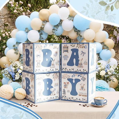 Kathfly 4 Pcs Blue Safari Baby Shower Decoration Blue Toile De Jouy Chinoiserie - Image 7