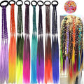 Colored Braids Hair Extensions with Rubber Bands Rainbow Braided Synthetic Hairpieces Ponytail Hair Accessories for Women Kids Girls Party Highlights Cosplay Dress Up (8PCS D Style)