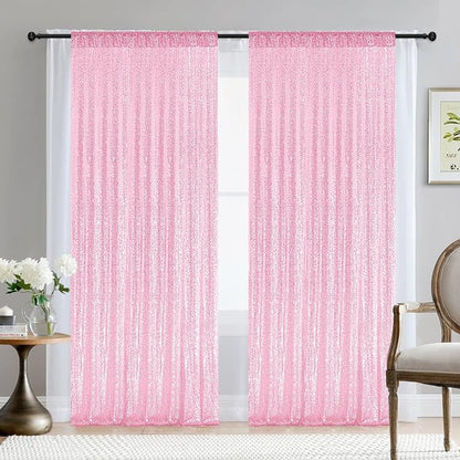 2×8FT-2PCS Pink Sequin Backdrop Curtains Panels, Photography Backdrop Glitter - Image 2