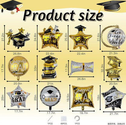 12pcs Graduation Balloons Set, Congrats Grad Foil Balloons Class of 2026 - Image 2
