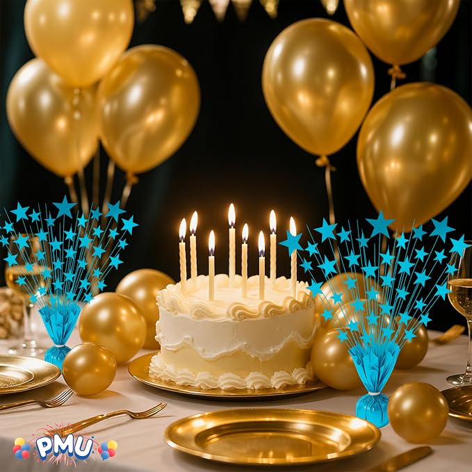 PMU 12 Pack Bursting Star Metallic Foil Spray Centerpiece- Turquoise Balloon - Image 5
