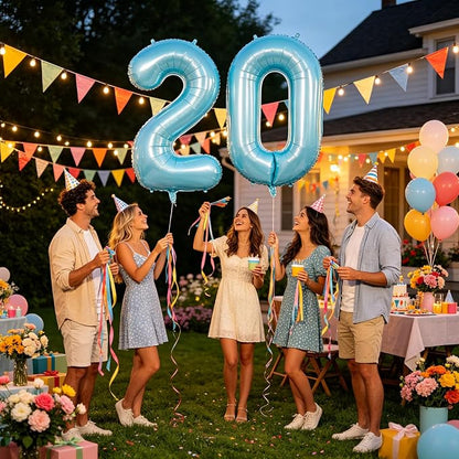 40 Inch Light Blue Number 0 Balloon | Suitable - Image 4