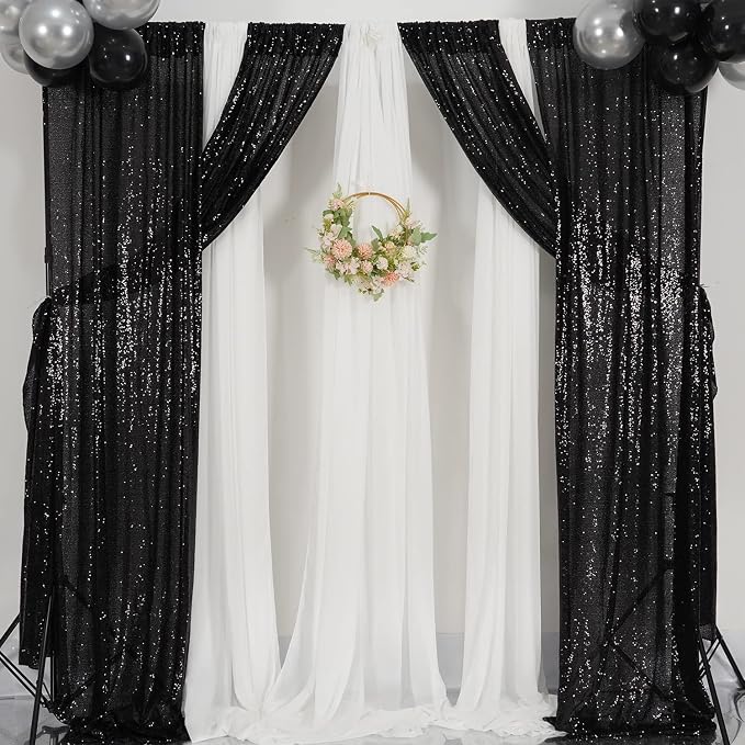 Poise3EHome Black Sequin Backdrop Curtain, 2 Panels 2Ft x 8Ft Glitter - Image 5