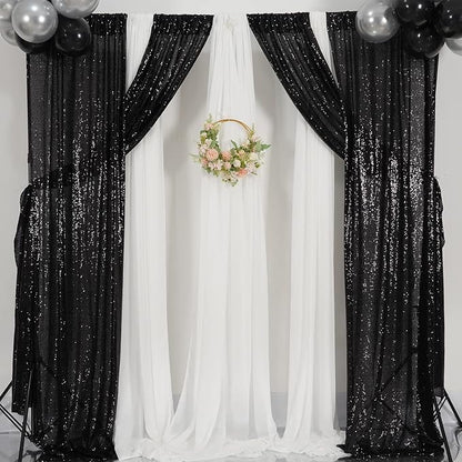 Poise3EHome Black Sequin Backdrop Curtain, 2 Panels 2Ft x 8Ft Glitter - Image 5