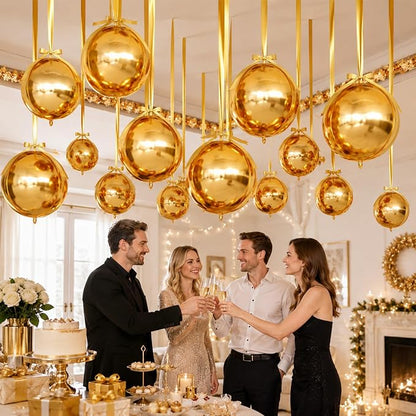 Gold Round Foil Balloons, Hanging Ceiling Balloons - Image 7