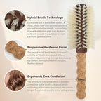Professional Boar Bristle Round Brush for Blow Drying | 2.75" Large Volume Barrel | Ultra-Light Cork Handle | Volumizing & Smoothing Tool for Fine, Thin Hair | Salon Blowout Results