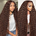 Chocolate Brown 13x6 Lace Front Wigs Human Hair 200 Density Deep Wave HD Lace Front Wigs Curly Glueless Wigs Pre Plucked 13x6 Frontal Human Hair Wigs for Women (26 Inch)