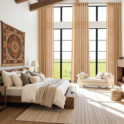 Camel Linen Curtains for Living Room Extra Long 144 Inches Long Back Tab Light - Image 7