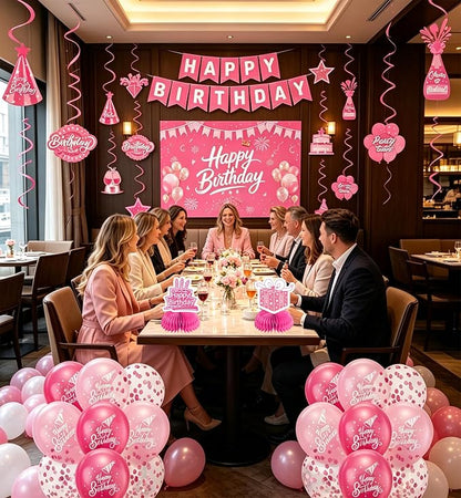 Pink Birthday Decorations for Women | Pre-Strung Happy Birthday Banner - Image 3