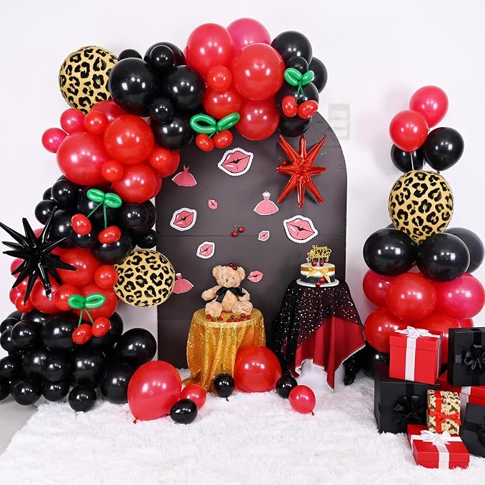 Red Black Balloons Garland Arch Kit, 4D Cheetah Print Mylar Balloons - Image 5