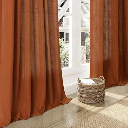 Rust Linen Curtains for Living Room 120 Inches Long Light Filtering Semi Sheer - Image 5
