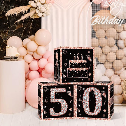 Eiurteao 3pcs Rose Gold 50th Birthday Decorations Boxes - Image 3