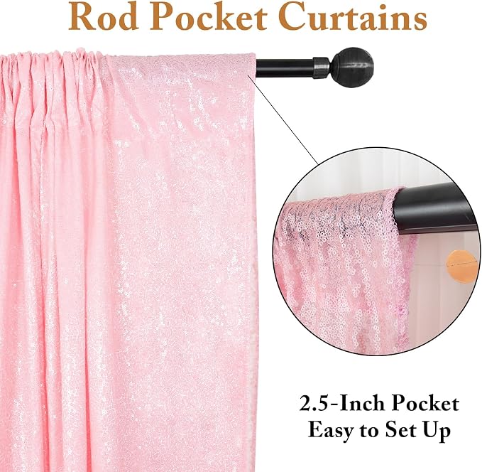 ShinyBeauty Sequin Curtains 2 Panels Pink 2FTx8FT Sparkly Photo Backdrop Baby - Image 4