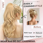 Blonde Ponytail Extension, 20 Inch Drawstring Ponytail Extension for Women Long Blonde Wavy Layered Pony Tails Hair Extensions Synthetic Clip in Ponytail Hairpiece for Women(27/613)