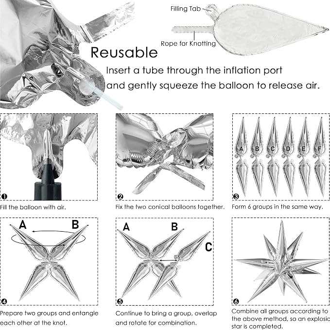 ZAKVOOR 60 Pcs Star Balloons 12 Spike Foil Explosion Party Decoration Balloons - Image 3