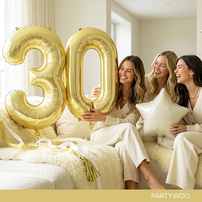 PartyWoo Number Balloons 40 Inch Gold Number 30 Kit 33pcs - Image 3