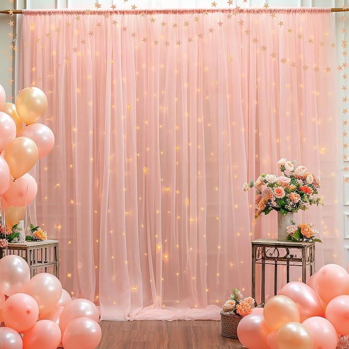 10x10ft Peach Tulle Backdrop Curtain - Image 8