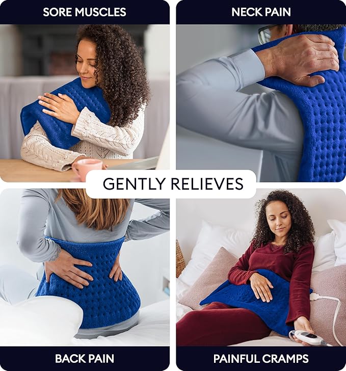GENIANI XL Electric Heating Pad for Back Pain & Cramps Relief, Electric Throw, Birthday Christmas Gifts for Women, Men Auto Shut Off, Machine Washable, Heat Pad for Neck & Shoulder (Space Blue)