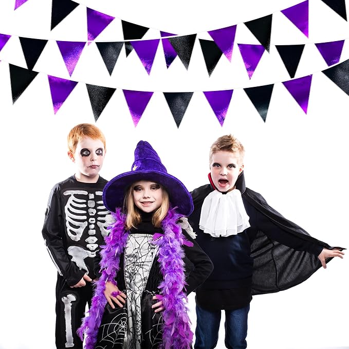 Purple and Black Party Decorations Metallic Fabric Triangle Pennant Banner Flag - Image 7