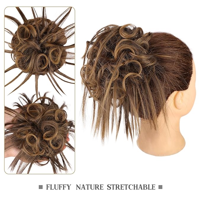 HMD Tousled Updo Messy Bun Hair Piece Hair Extension Ponytail With Elastic Rubber Band Updo Bun Synthetic Hairpieces for Women