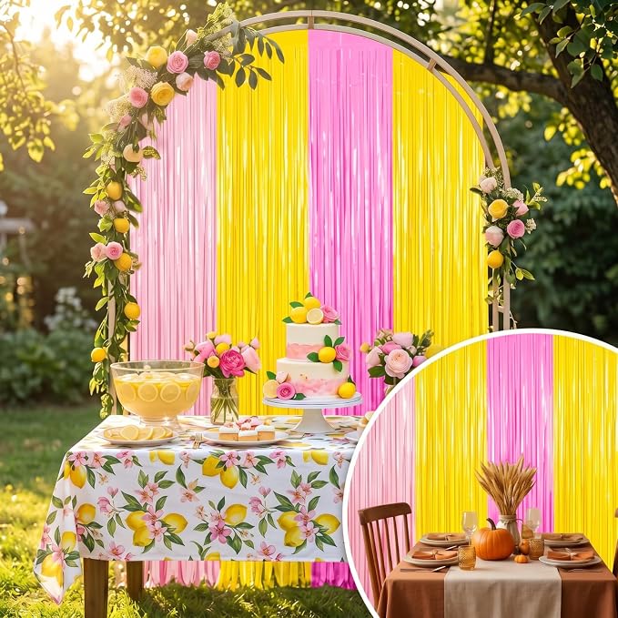 Frienda 4pcs Pink and Yellow Party Decorations 6.6ft Fringe Curtains Party - Image 4