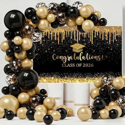 Mocsicka 7x5ft Graduation Backdrop 2026 Black and Gold Graduation Decorations - Image 2