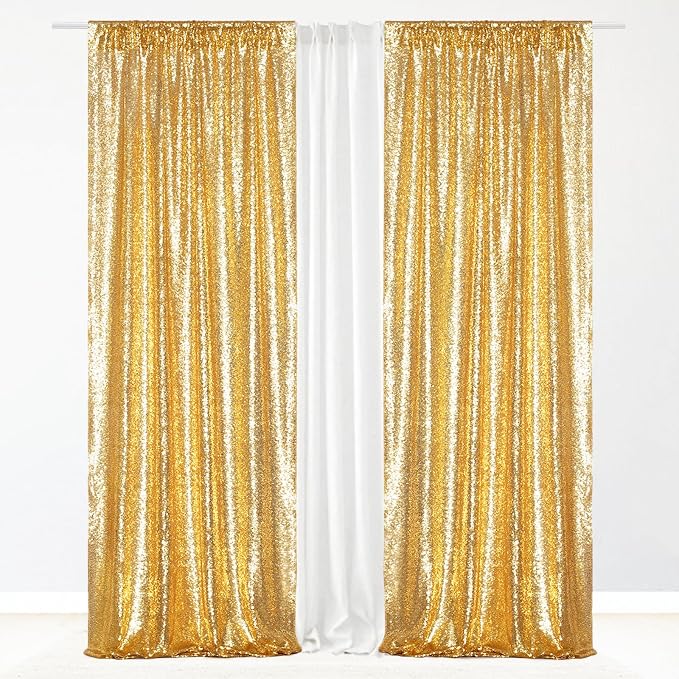 Eternal Beauty Gold Sequin Backdrop Curtains, 2 Panels 2x8FT | 3mm Sparkle - Image 2