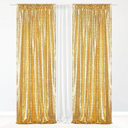 Eternal Beauty Gold Sequin Backdrop Curtains, 2 Panels 2x8FT | 3mm Sparkle - Image 2