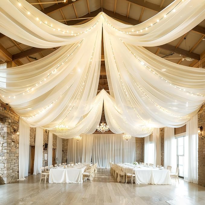 Ivory Ceiling Drapes with Lights - Image 6