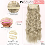 KooKaStyle Clip in Synthetic Highlight Hair Extensions Long Wavy 4PCS Thick Hairpieces Ashy Beige Blonde Balayage Fiber Double Weft Natural Hair Extensions 24 Inch for Women
